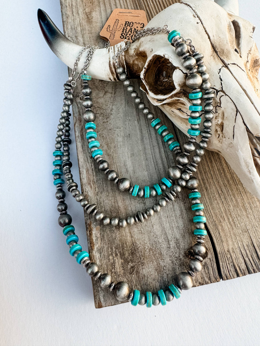 3 Layered Navajo Style Pearl and Bead Necklace