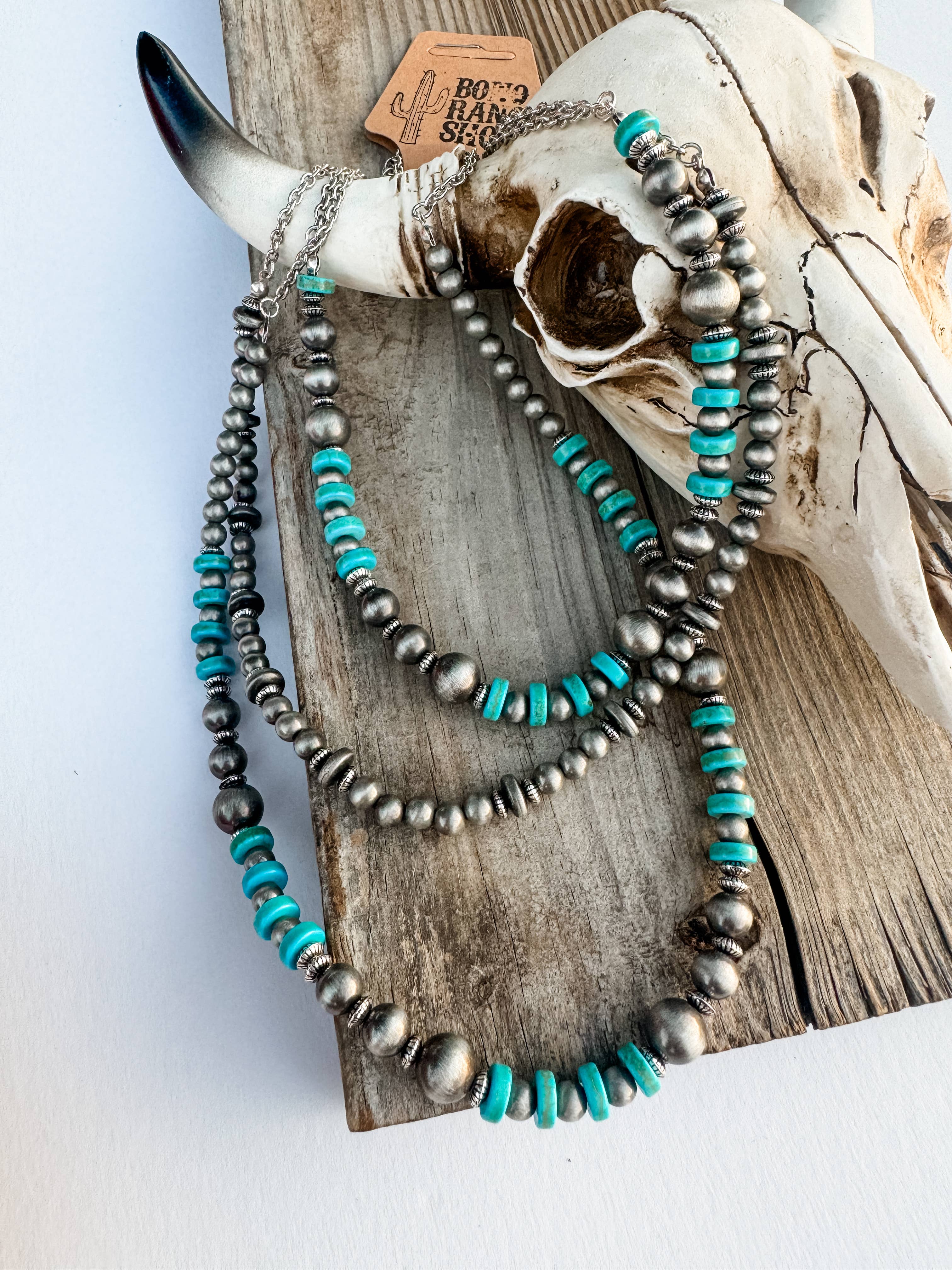 3 Layered Navajo Style Pearl and Bead Necklace
