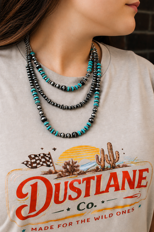 3 Layered Navajo Style Pearl and Bead Necklace