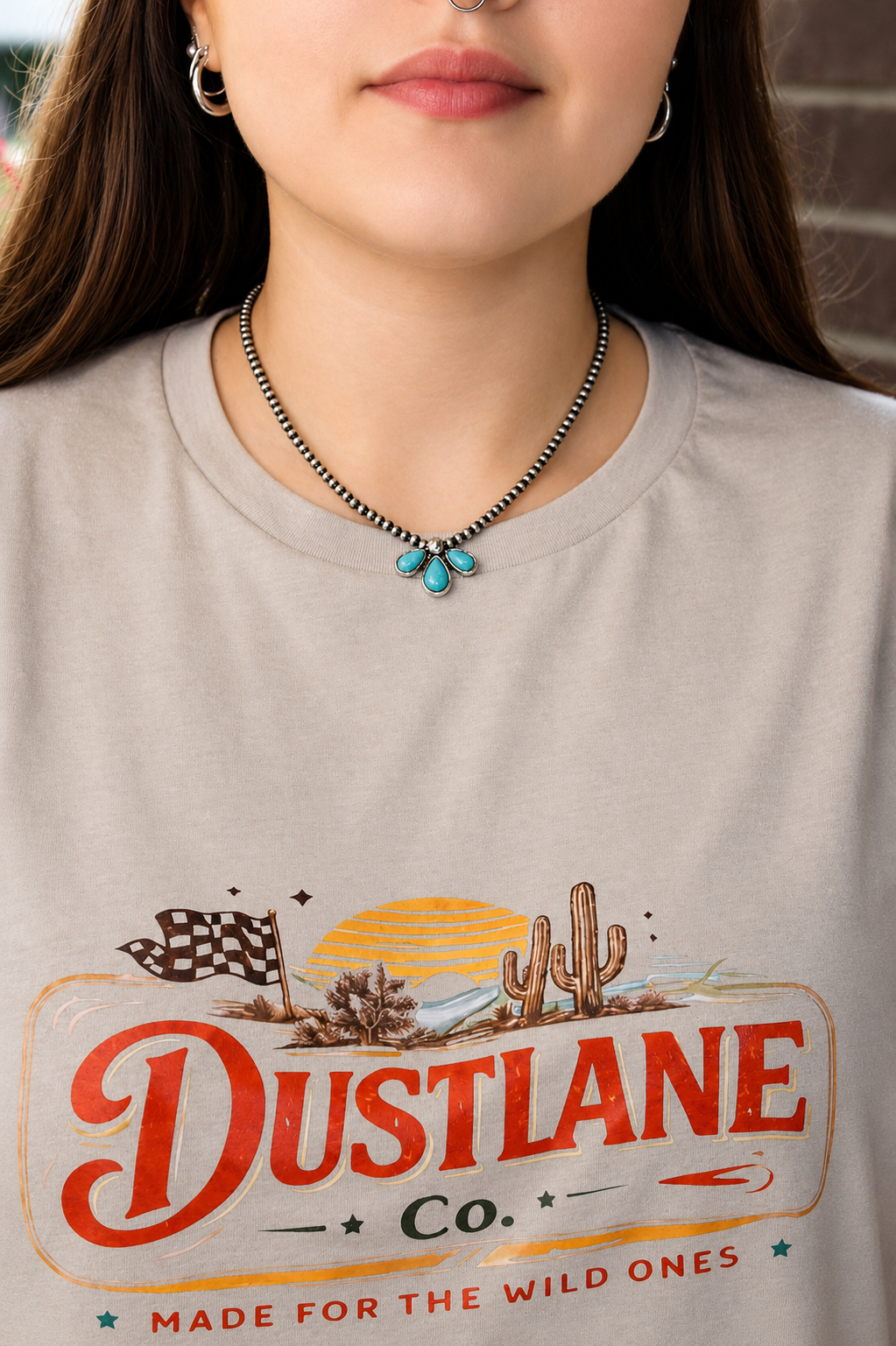 Western Turquoise Stone Pendant Navajo Pearl Choker Necklace