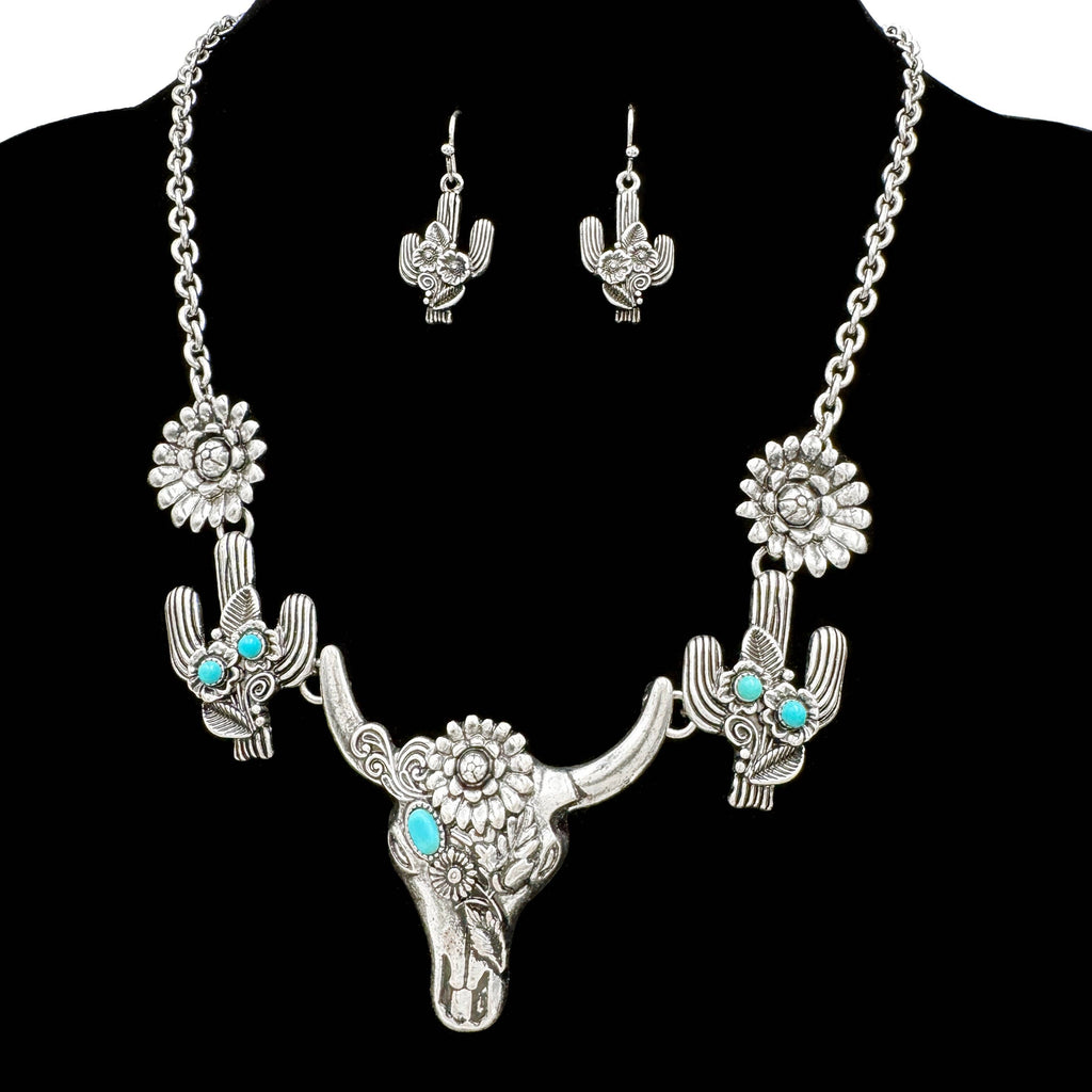 Bohemian Longhorn Cactus Flower Cabochon Western Necklace