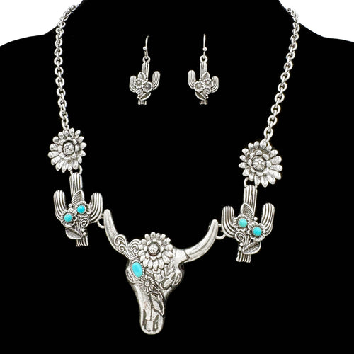 Bohemian Longhorn Cactus Flower Cabochon Western Necklace